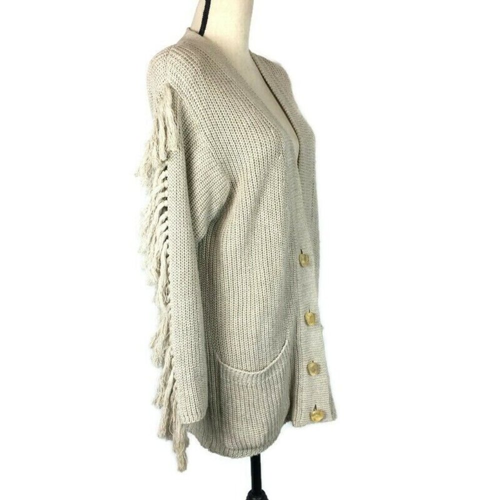 Vtg IB Diffusion Chunky Fringe Cardigan Sweater Womens XS Oversized Beige Boho - Picture 5 of 10